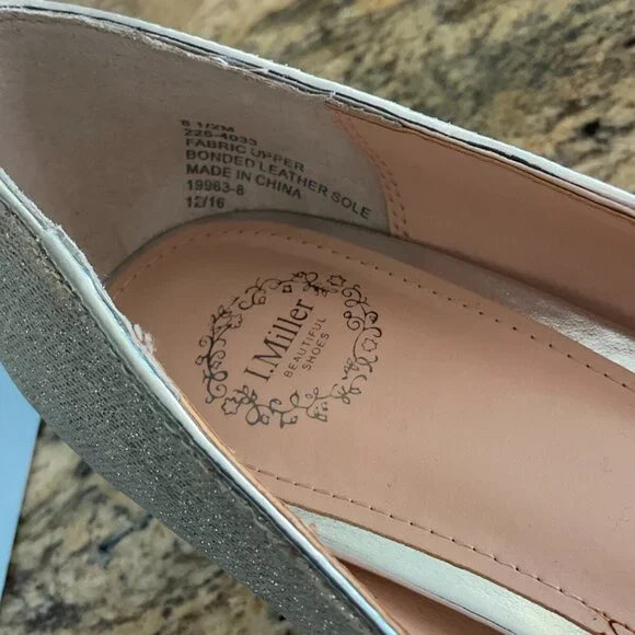 I. Miller Silver Sparkle Low Heeled Formal Prom Bridal Open Toe Shoes - Picture 3 of 10